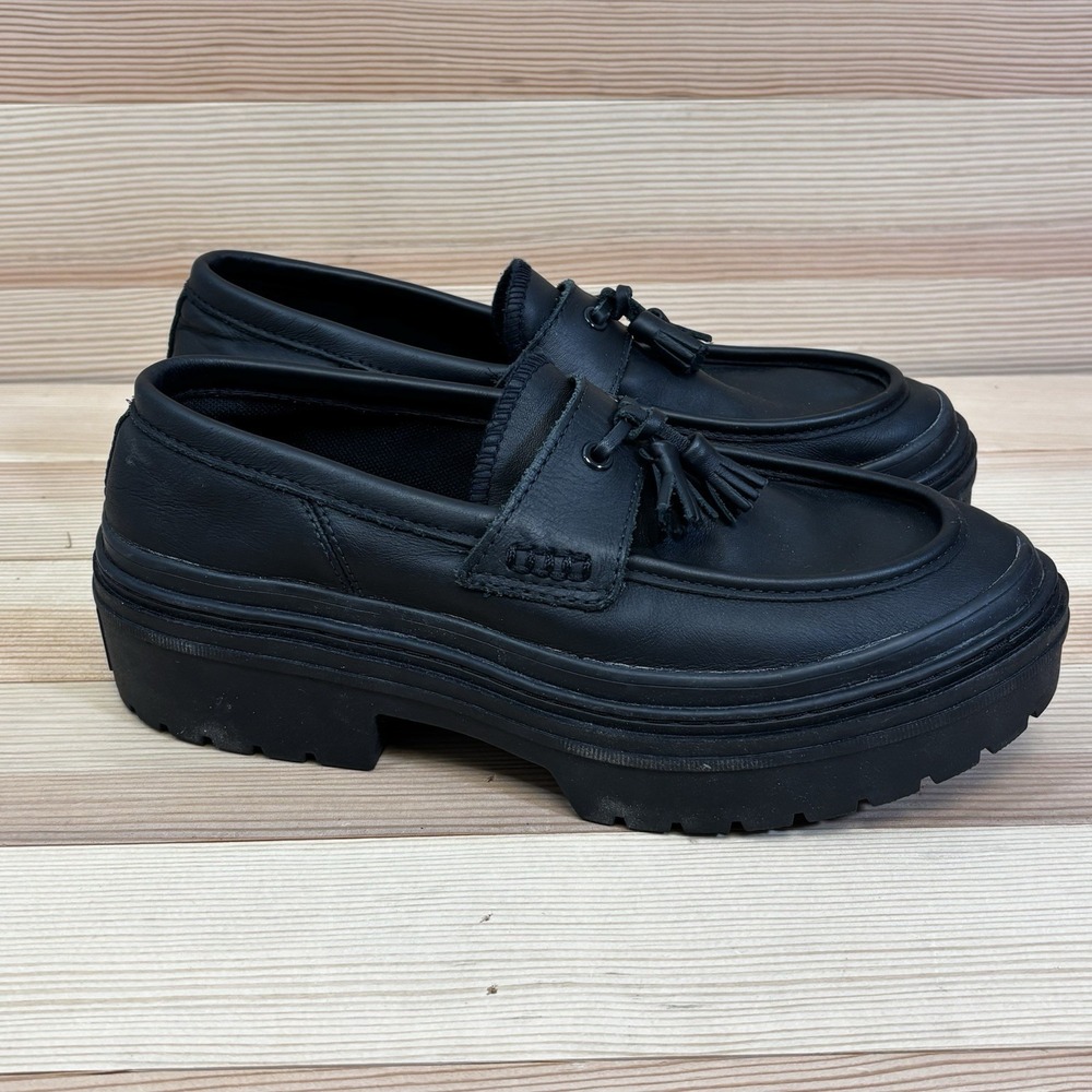 Chuck Taylor All Star Lugged Heel Loafer Black Leather woman's Sz 9.5  A14707C